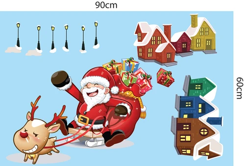 Decal dán tường combo ông già noel và thành phố tuyết