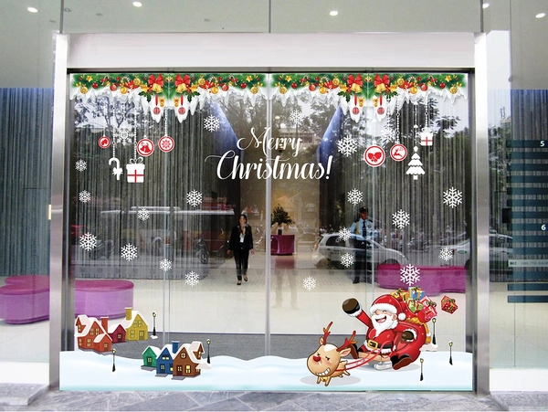 Decal dán tường combo ông già noel và thành phố tuyết