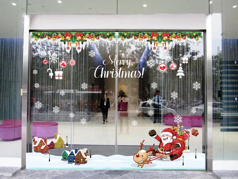 Decal dán tường combo ông già noel và thành phố tuyết