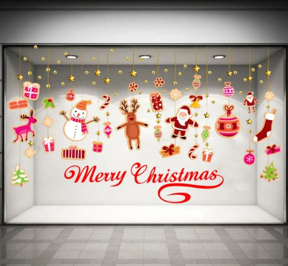 Decal dán tường Merry christmas và dây treo Noel