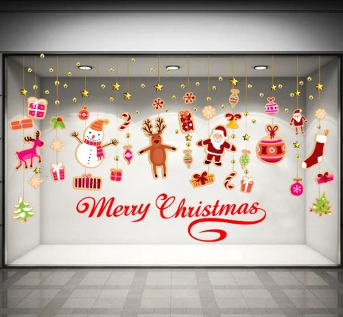 Decal dán tường Merry christmas và dây treo Noel