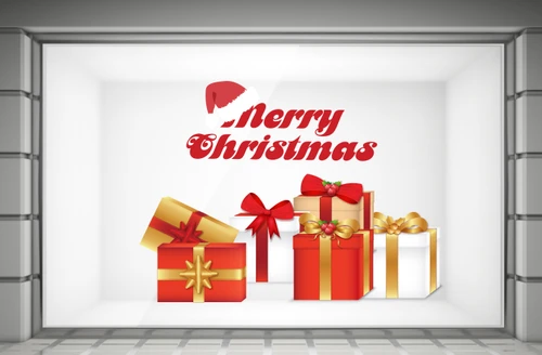 Decal dán tường Merry Christmas và hộp quà đỏ 50x70cm