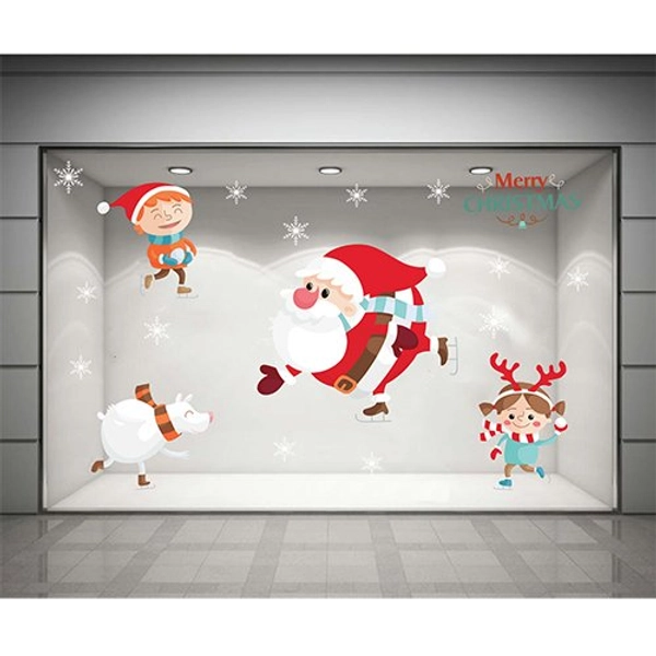 Decal dán tường Ông già Noel trượt tuyết  (nền trắng đục)