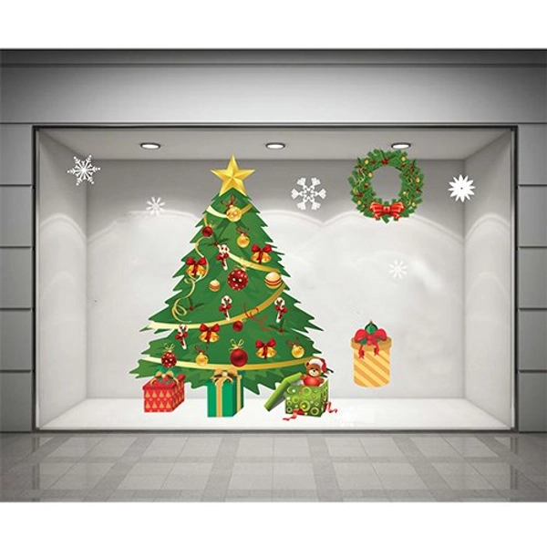 Decal dán tường Cây thông Noel xanh 2 (nền trắng đục)