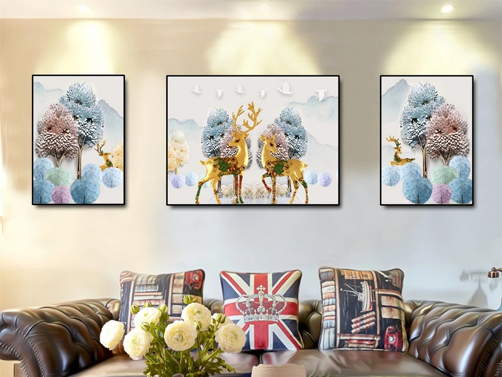 Tranh Treo Tường 3D Hươu Vàng Và Cây Nghệ Thuật A-015