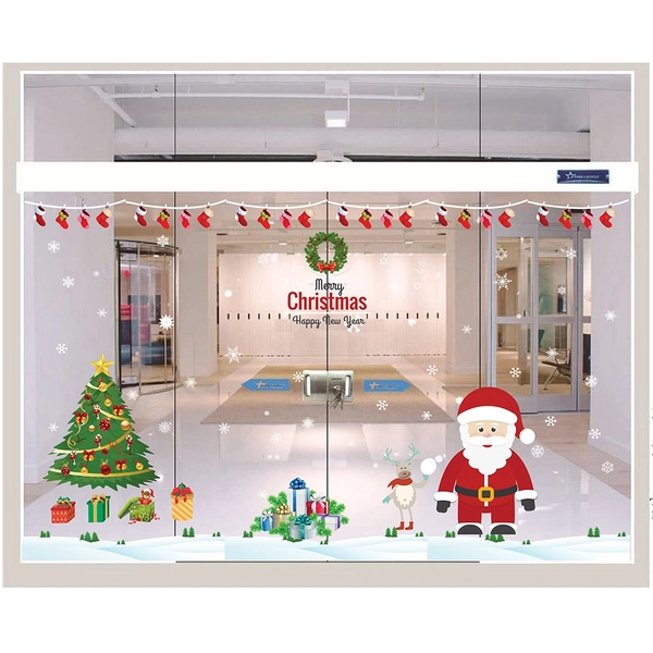 Decal trang trí noel combo ông già noel tặng quà