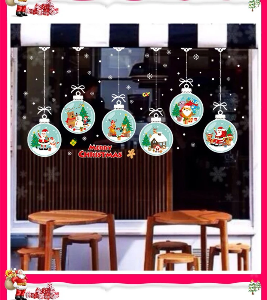 Decal tĩnh điện trang trí noel dây treo quả cầu noel sắc màu