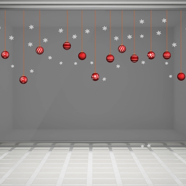 Decal dán tường dây treo quả cầu Noel đỏ 2