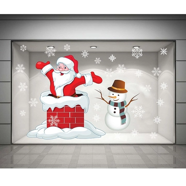 Decal dán tường Ông già Noel và người tuyết 02 (nền trắng đục)