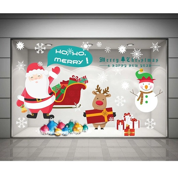 Decal dán tường Ông già Noel và người tuyết (nền trắng đục)