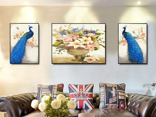 Tranh treo tường nghệ thuật chim công và hoa anh đào (A-032)
