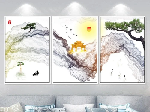 Tranh nghệ thuật trừu tượng non nước thanh bình