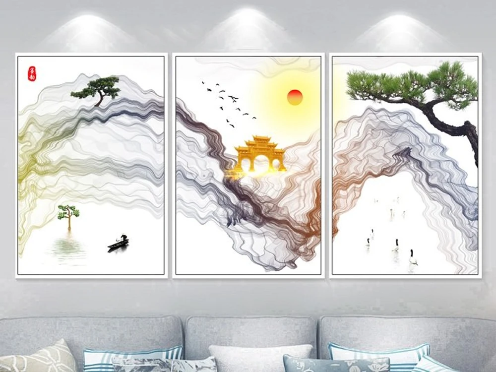 Tranh nghệ thuật trừu tượng non nước thanh bình