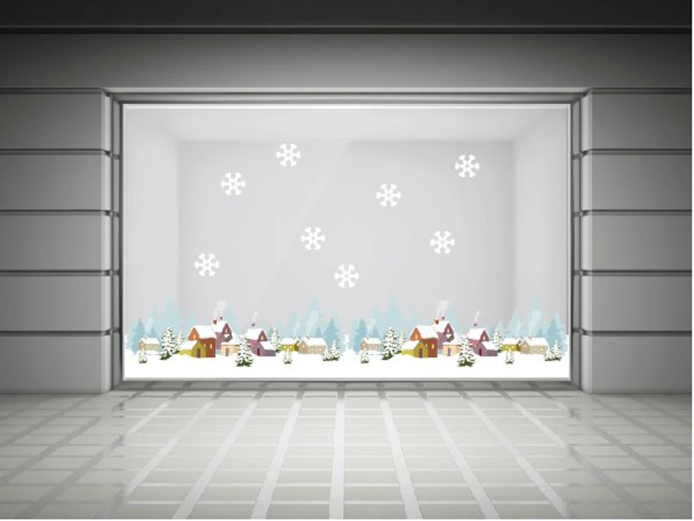 Decal trang trí noel chân tường thành phố tuyết
