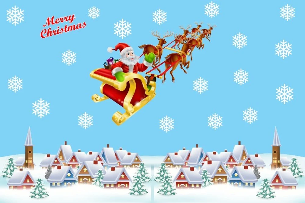 Decal trang trí noel ông già noel và thành phố tuyết