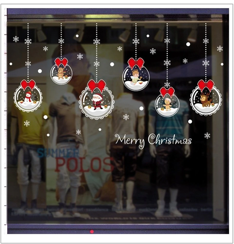 Decal trang trí Noel dây treo quả cầu nơ đỏ