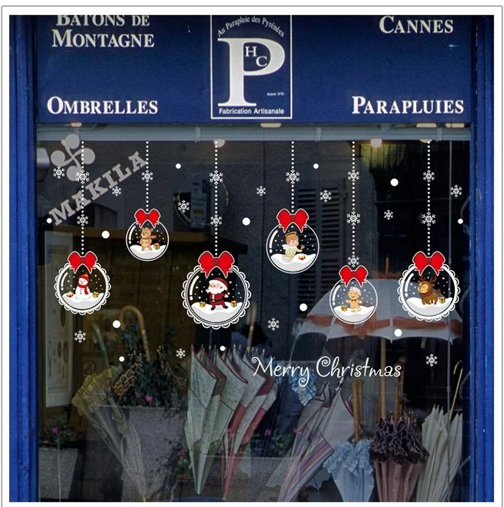 Decal trang trí Noel dây treo quả cầu nơ đỏ