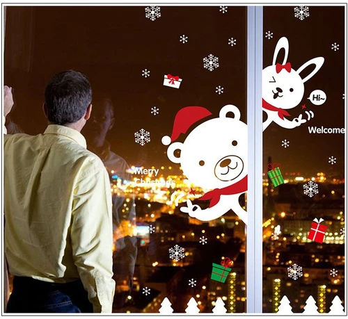 Decal trang trí Noel Gấu và Thỏ