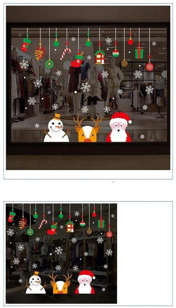 Decal trang trí noel ông già Noel cùng tuần, người tuyết và dây treo