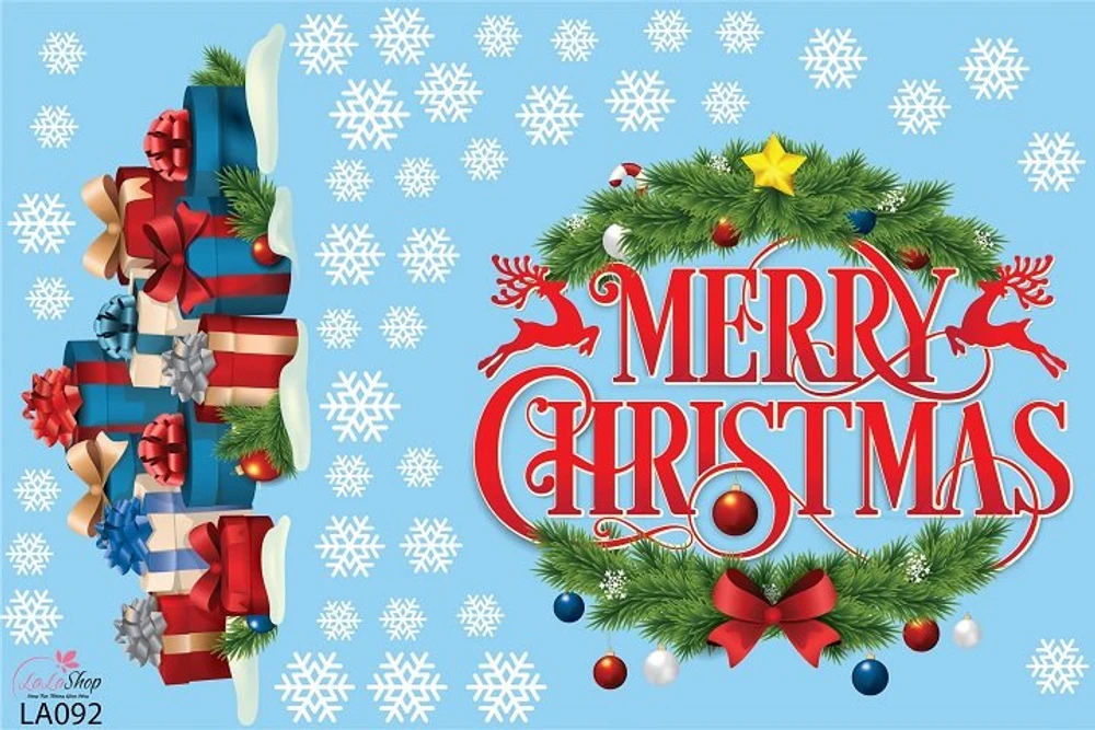 Decal dán tường Merry Christmas và hộp quà Noel
