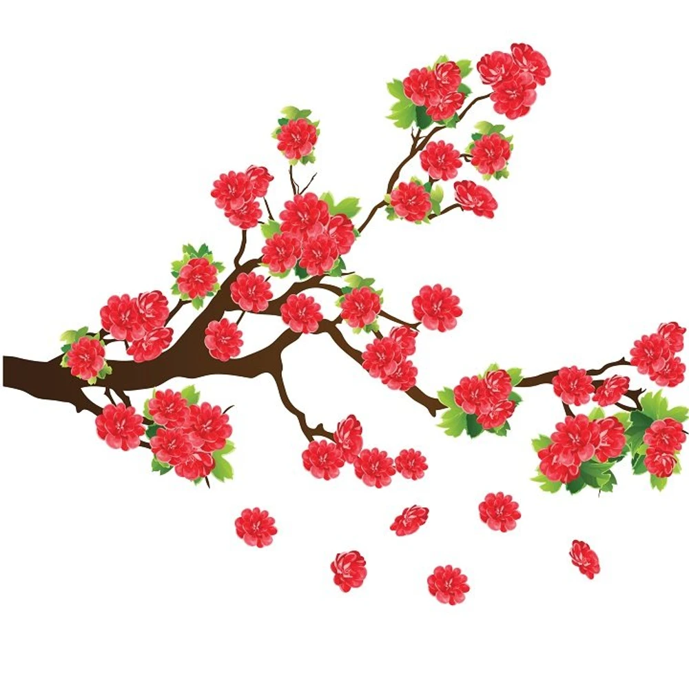 Decal cành đào đỏ may mắn