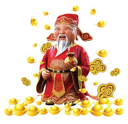 Decal ông thần tài tặng túi vàng