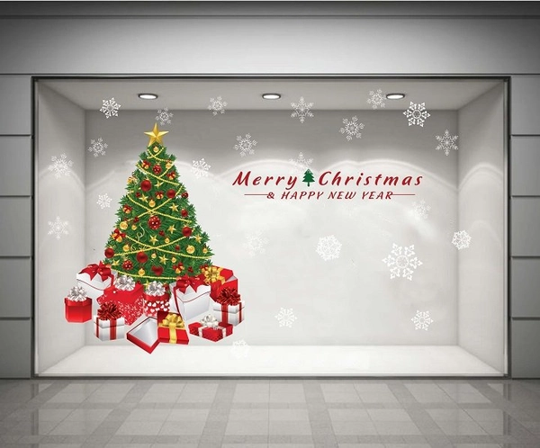 Decal dán tường Cây thông noel xanh cao 100x150cm (nền trắng đục)