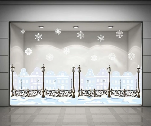 Decal dán tường Cột đèn đêm Noel (nền trắng đục)