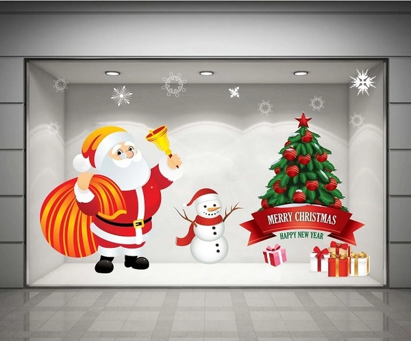 Decal dán tường Ông già Noel và quà giáng sinh 02  (nền trắng đục)