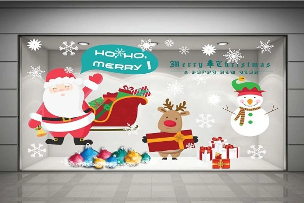 Decal dán tường Ông già Noel và người tuyết (nền trắng đục)