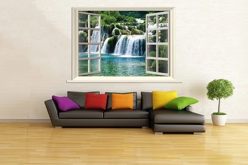 Tranh dán tường cửa sổ thác 7 tầng