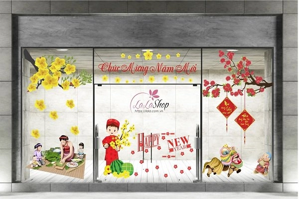 Combo decal trang trí cửa kính ngày tết 11