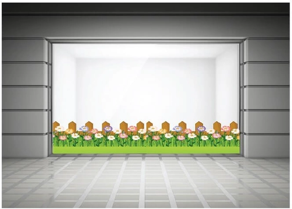 Decal trang trí tết chân tường Hàng rào hoa xuân