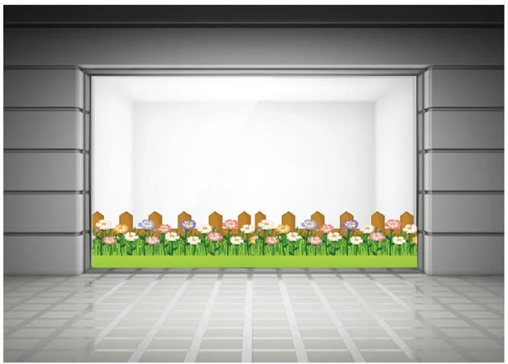 Decal trang trí tết chân tường Hàng rào hoa xuân