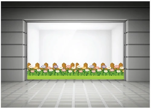 Decal trang trí tết chân tường Hàng rào hoa xuân