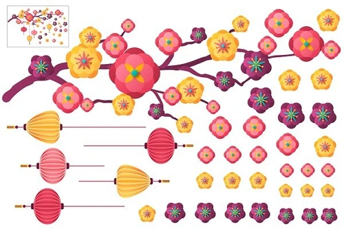 Decal trang trí tết hoa đào cách điệu