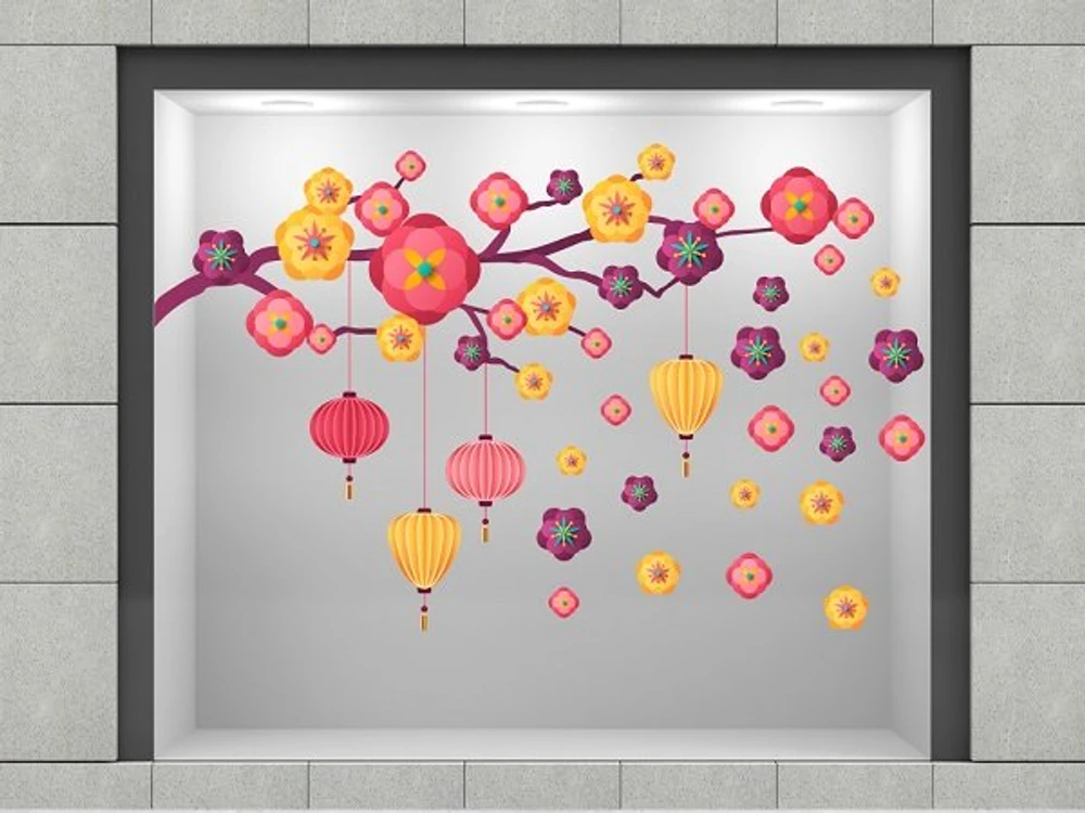 Decal trang trí tết hoa đào cách điệu