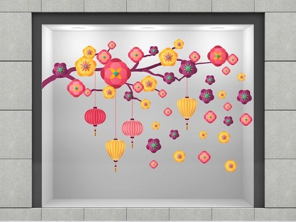 Decal trang trí tết hoa đào cách điệu