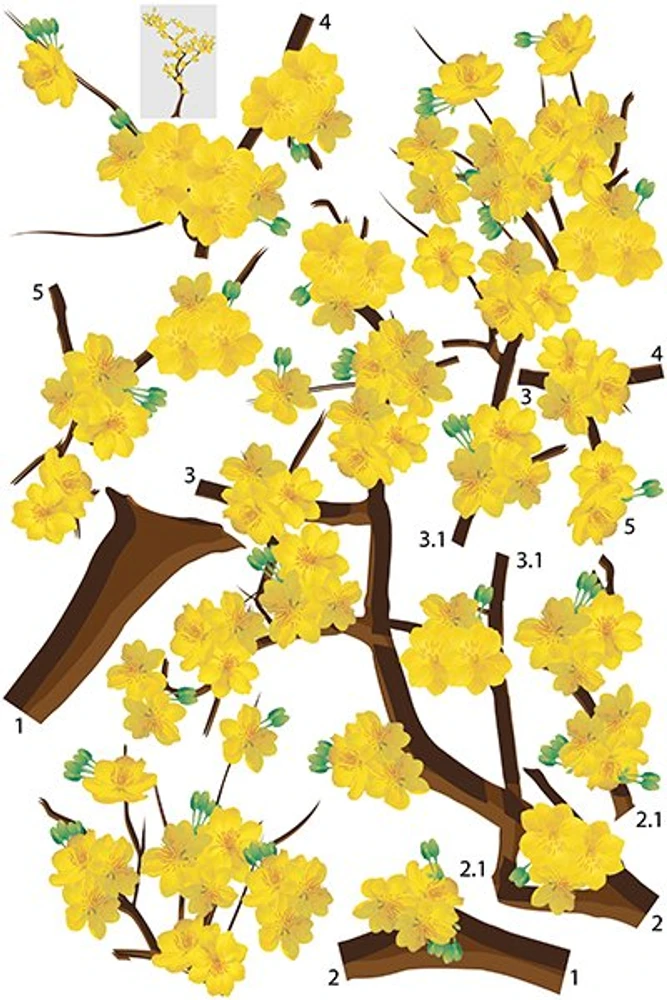 Decal trang trí tết cây mai vàng phú quý 80x120cm