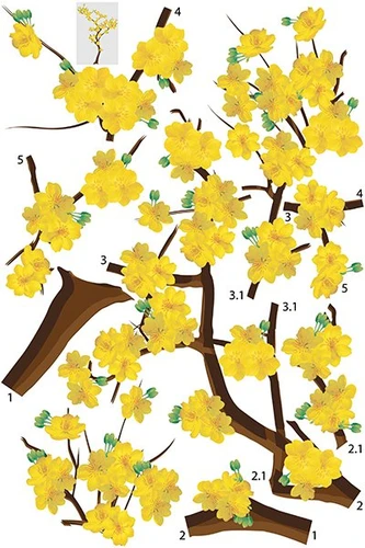 Decal trang trí tết cây mai vàng phú quý 80x120cm