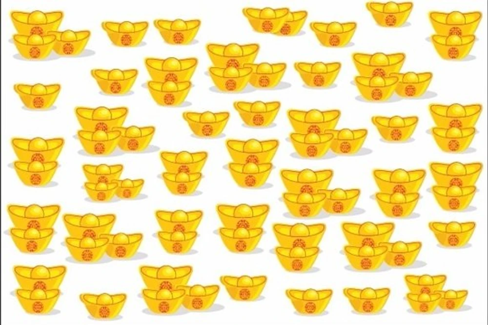 Decal trang trí tết thỏi vàng may mắn