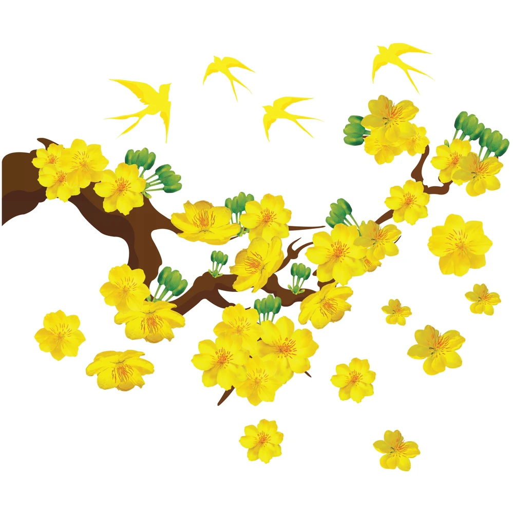 Decal mai vàng và chim én đón xuân 3 size 100x150 (HN)
