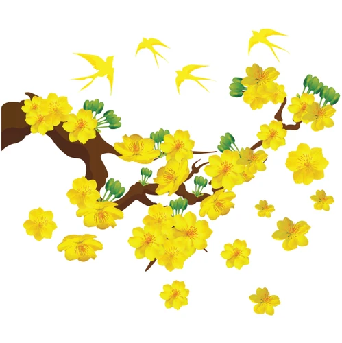 Decal mai vàng và chim én đón xuân 3 size 100x150 (HN)
