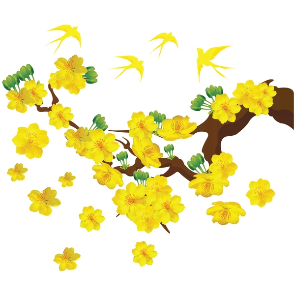 Decal Mai Vàng Và Chim Én Đón Xuân 5 szie 80x120cm