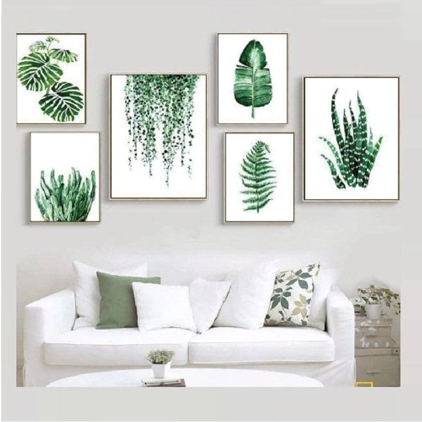 Bộ 6 Tranh Treo Tường Lá Xanh Nhiệt Đới Nghệ Thuật