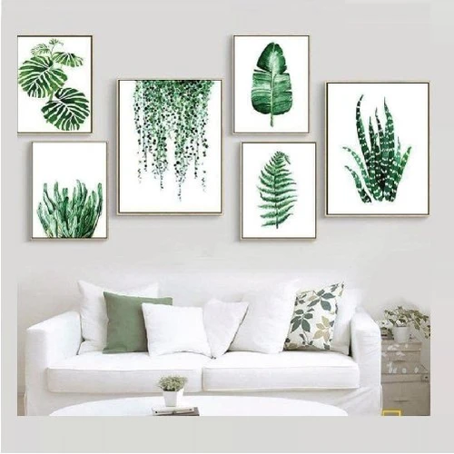 Bộ 6 Tranh Treo Tường Lá Xanh Nhiệt Đới Nghệ Thuật