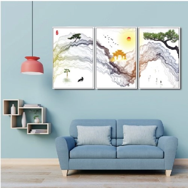 Tranh nghệ thuật trừu tượng non nước thanh bình