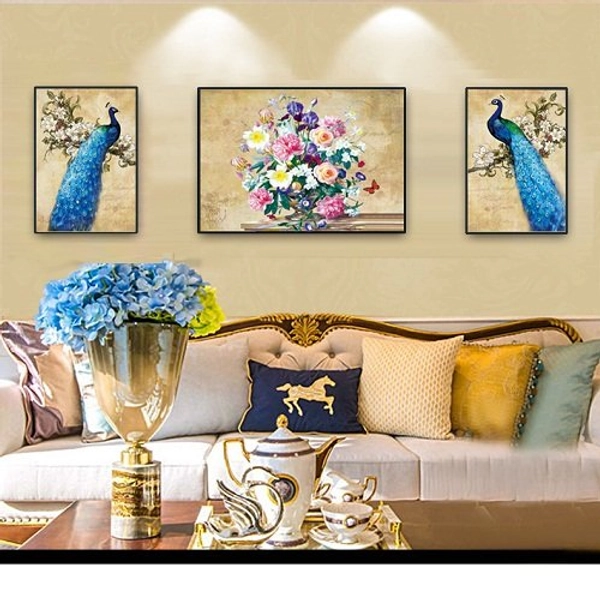 Tranh treo tường nghệ thuật chim công và hoa anh đào (A-032)