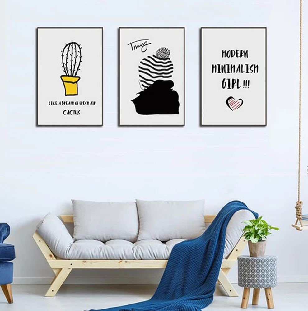 Tranh nghệ thuật trừu tường cô gái và xương rồng