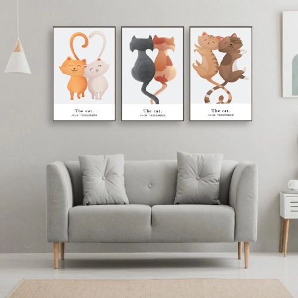 Tranh treo tường đôi mèo hạnh phúc nghệ thuật